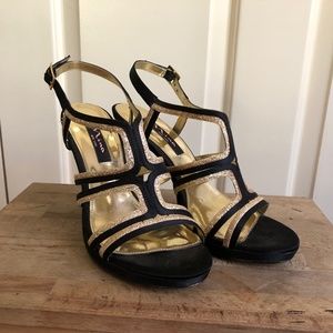 NINA Black & Gold Sparkle Heels [Size 9]